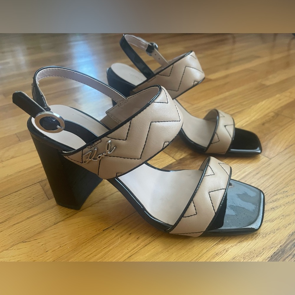 Karl Lagerfeld Paris Womens Open Toe Adjustable Ankle Strap 4 in Heels Sz 8